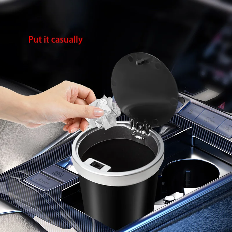 Waterproof Car Trash Can With Lid - Para portavasos, almacenamiento compacto, Mini cubo