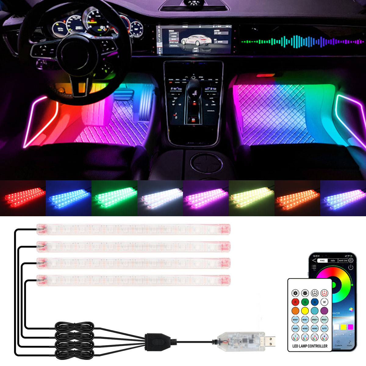 Led Ambient Interior Car Lights App Control - Lámpara Decorativa de Ambiente RGB con