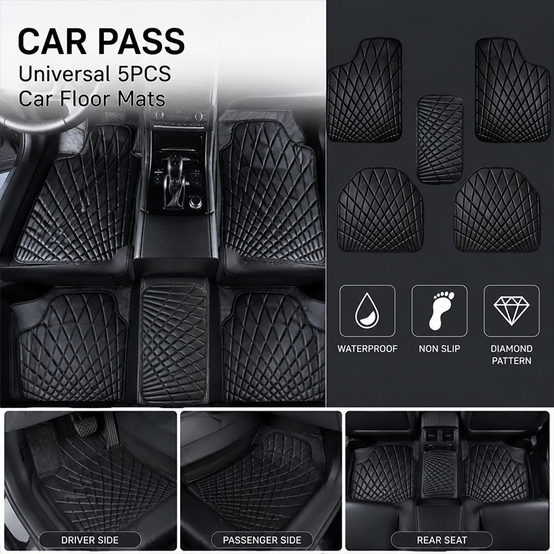 Car Floor Mats Universal Waterproof Leather - Juego de 5 Alfombrillas Universales para