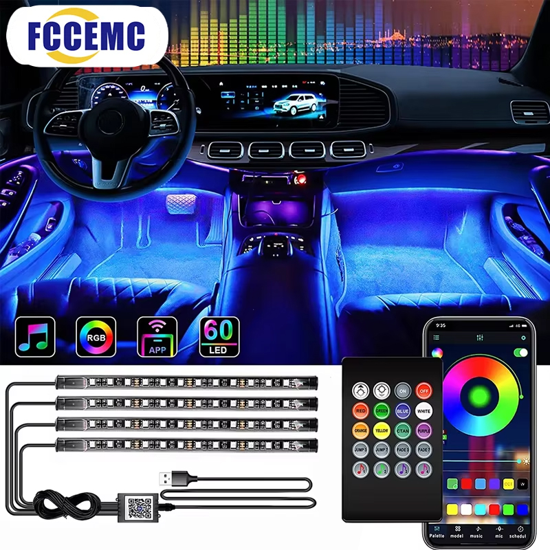 Led Ambient Interior Car Lights App Control - Retroiluminación RGB, aplicación remota, Control de