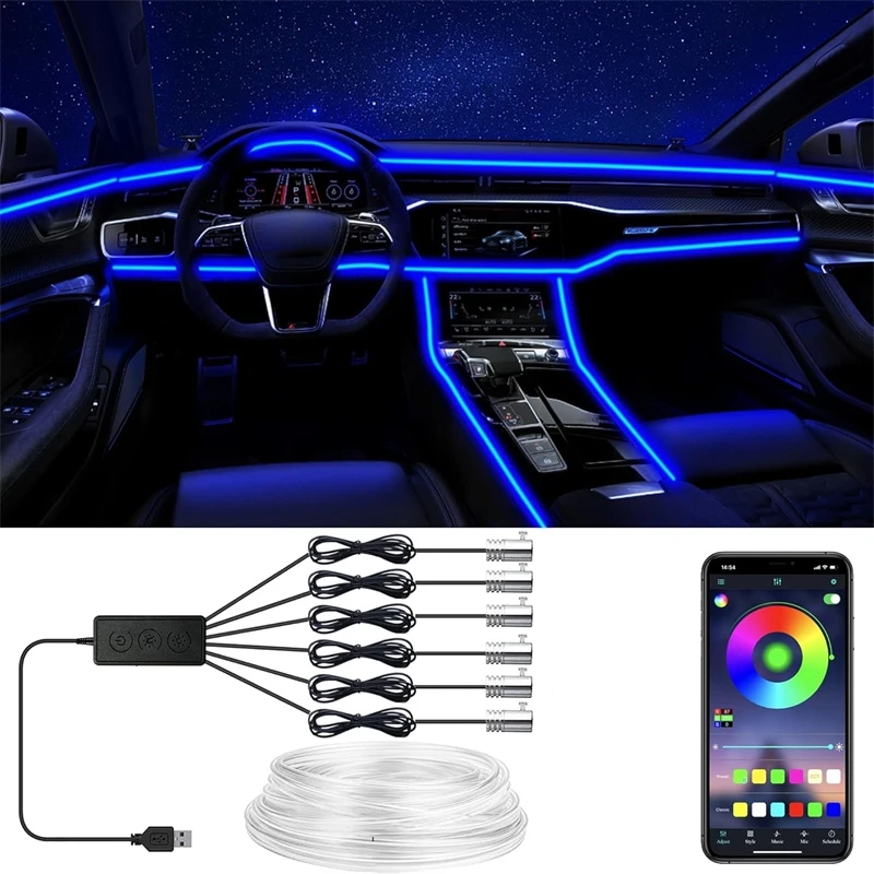 Led Ambient Interior Car Lights App Control - Luces de alambre EL flexibles con