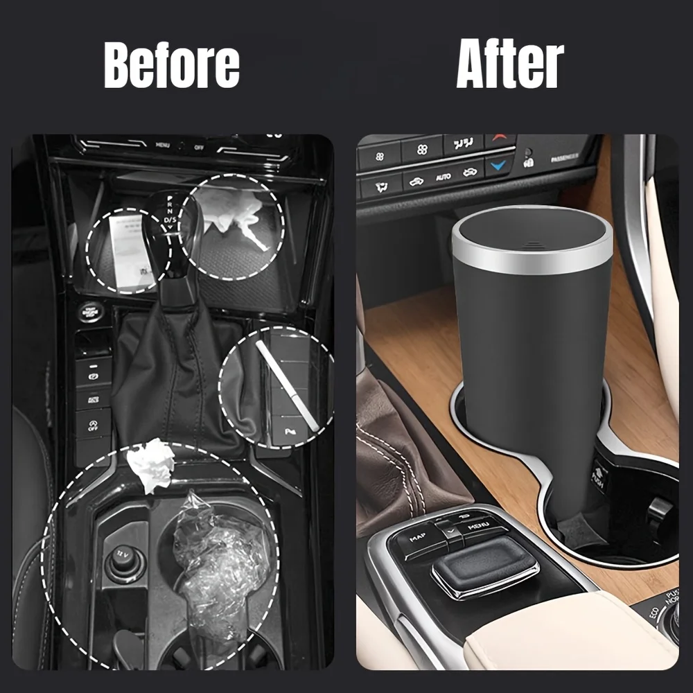 Para portavasos, almacenamient - Waterproof Car Trash Can With Lid reseña y precio