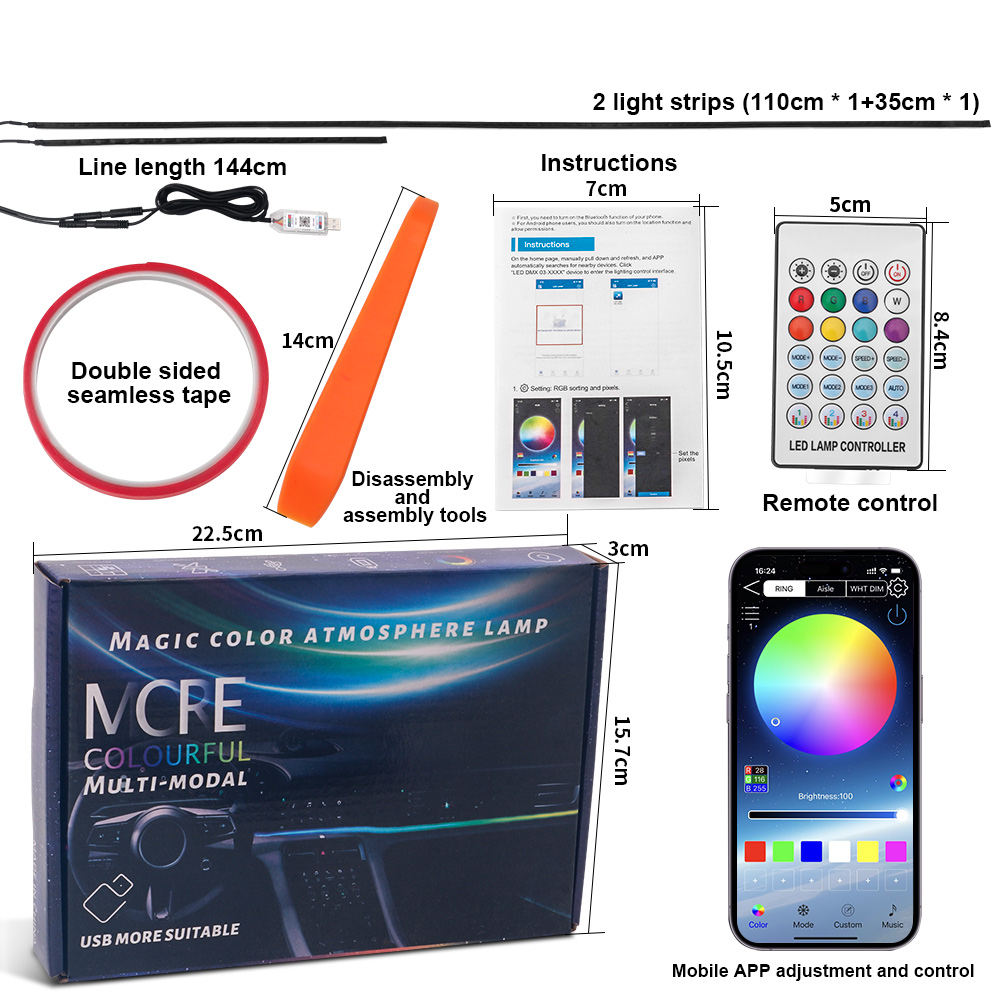 64 colores USB coche LED luz a - Led Ambient Interior Car Lights App Control reseña y precio